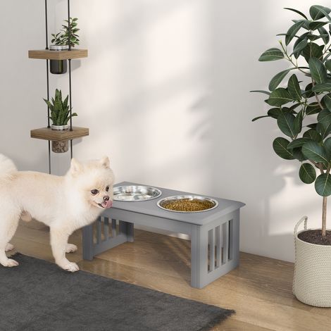 Gamelle surélevée pour chien avec 2 bols amovibles en acier inoxydable 58,4 x 30,5 x 25,4 cm Gris (1/5)