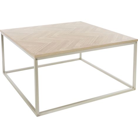 Ml-Design – Table basse 80x80 cm – Acier doré – Plateau en panneau de particules aspect chêne chevrons – Design minimaliste pour salon moderne (1/5)