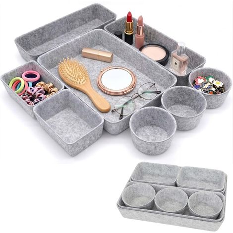 Lot de 8 organisateur tiroir en feutre empilables pour bureau, coiffeuse, table de chevet, armoire, coiffeuse (gris 1) (1/4)