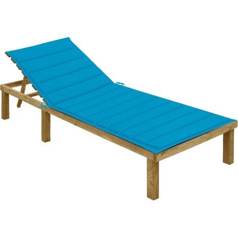 Lettino prendisole sedia a sdraio lettino prendisole letto da giardino mobili da esterno per patio 200 cm con cuscino blu legno di pino impregnato 020012308