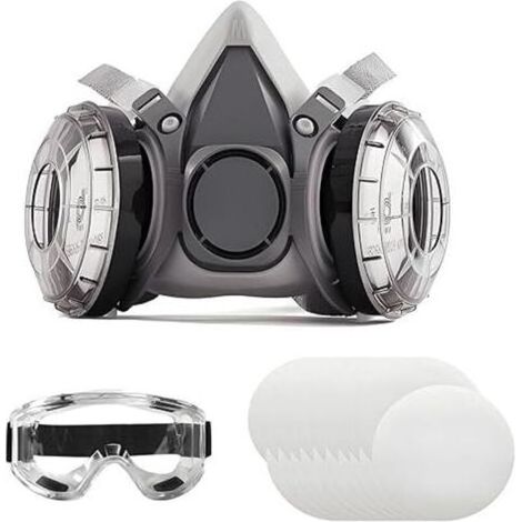Masque respiratoire, masque anti-poussière 6200, avec lunettes de sécurité, 20 cotons de rechange, idéal pour filtrer la poussière, la fumée et autres particules (1/4)