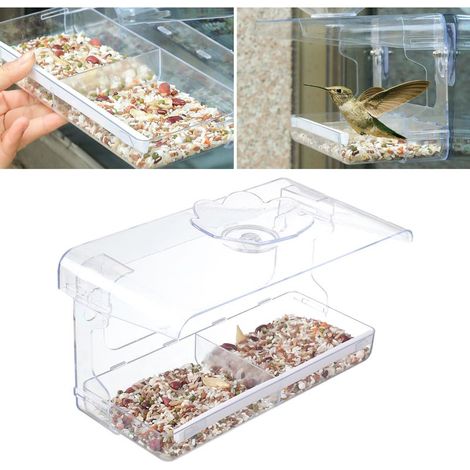 【Mangeoire】 Mangeoire fenêtre transparente avec 2 attaches adhésives résistant aux intempéries pour observation des oiseaux maison jardin (1/5)