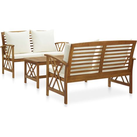 3-tlg. Garten-Lounge-Set mit Auflagen Massivholz Akazie