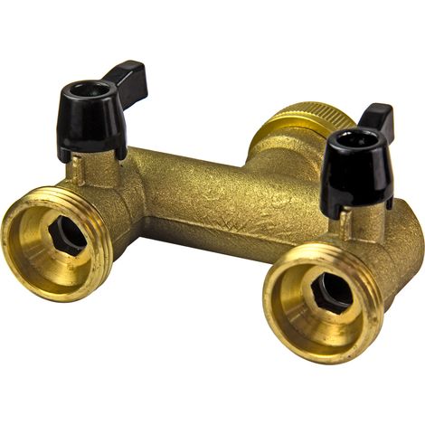 Wasserverteiler aus Messing 2-Wege 2-Fach mit Absperrhähnen für Auslaufventile 1' (1/2)