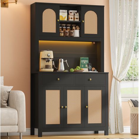 Mueble de cocina alto 100 x 40 x 180 cm con LED RGB, enchufes y 2 cajones, negro OKMYHOME (1/5)
