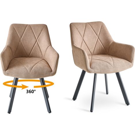 Wokaka Set di 2 sedie girevoli, per sala da pranzo, cucina, soggiorno – con braccioli – tessuto lino – gambe in metallo – cachi