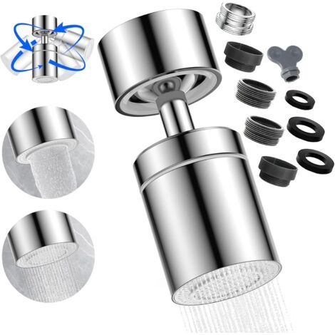 360° Swivel Tap Nozzle with Dual Function – Universal Water Aerator with Extension for Kitchen and Bathroom, 2-Jet Water Saving Aerator and 4-Layer Filtration (Silver) (1/5)