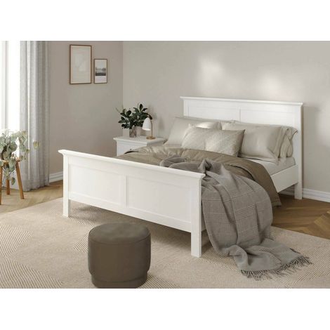 Dmora - Cama plaza y media Hermine, Sommier para dormitorio, Estructura de cama por habitación, Estructura del sostenedor del colchón, 213x172 h110 cm, Blanco (1/5)