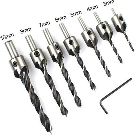 7 Fraise HSS Bois 3-10mm + Clé – Chanfreinage Précis & Perçage Rapide
