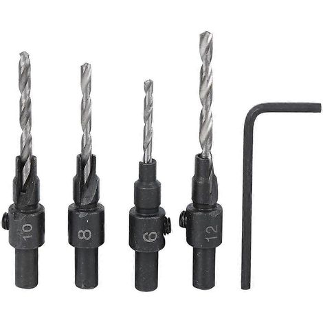 Ensemble de 4 forets à fraiser, coniques et ronds, clé à valve, outils à main, accessoires de menuiserie