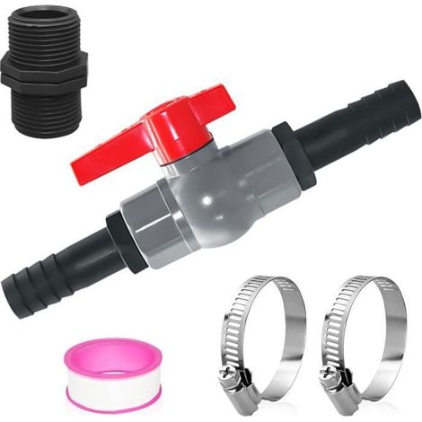 Robinet à Bille PVC 1-1/4" Filetage Intérieur 40mm, Robinet à Boisseau avec 2 Raccords de Tuyau 32mm, Vanne Piscine 2 Voies (1/5)