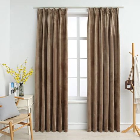 INLIFE Rideaux occultants avec crochets 2 pcs Velours Beige 140x225 cm (1/5)