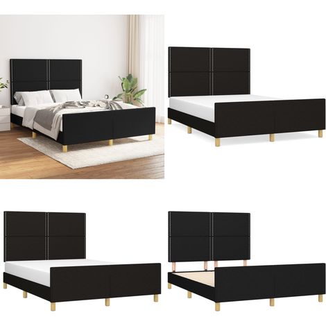Bettgestell ohne Matratze Schwarz 140x200 cm Stoff - Bettsofa - Boxspringbetten - Doppelbett - Lattenrost - Massivholzbette - Home & Living