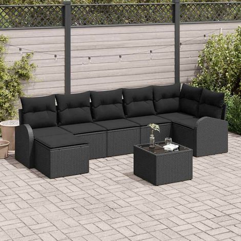 vidaXL Ensemble de canapé de jardin avec coussin 8 pcs Noir Poly rotin (1/5)