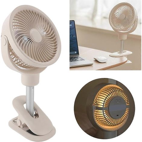 Tischventilator zum Anklemmen, Teleskop-Standventilator, 4 Geschwindigkeitsstufen mit LED-Licht