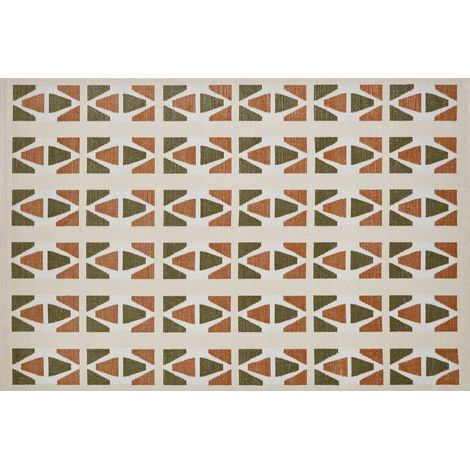 Tapis beige à motifs géométriques verts et terracotta 160 x 230