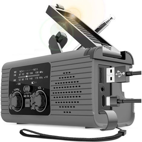 Lampe Solaire D'Extérieur Multifonctionnelle Rechargeable, Portable, à Manivelle, avec Batterie. (1/2)
