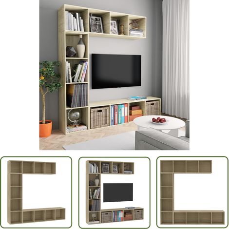 The Living Store Jeu de bibliothèque/meuble TV 3 pcs Chêne sonoma 180x30x180 cm - Bibliothèque Murale - Étagère Murale - Meuble Tv - Bibliothèque En Bois - Meubles Salle Séjour (1/5)