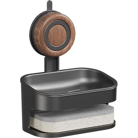 2 Porte-savon ventouse mural, étagère rangement double, pour salle de bain, lavabo, lessive (1/5)