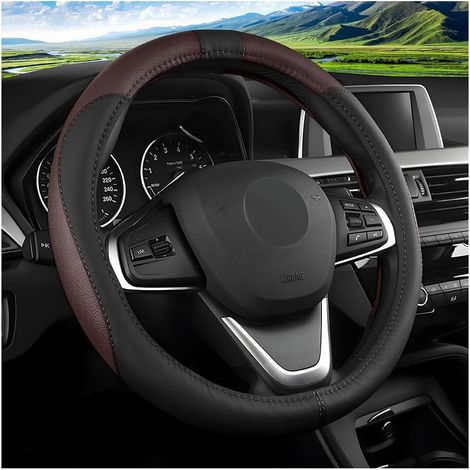 Couvre Volant Voiture, Housse De Volant Respirante Antidérapante pour Le Sport, Respirant Microfibre Cuir Couvre Volant, Housse Volants Voiture Accessoires D'intérieur Protecteurs(Noir/Curry) (1/5)