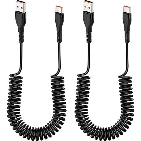 2er-Pack 1,8 m lange spiralförmige USB-C-Kabel, USB-A-zu-USB-C-Spiralkabel, kompatibel mit Galaxy S24, S23, S22, S2, Huawei P20/P30 und Android-Geräten