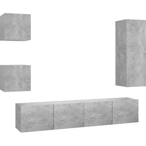 Maison Exclusive - Set di Mobili Porta TV 5 pz Grigio Cemento in Legno Multistrato (1/5)