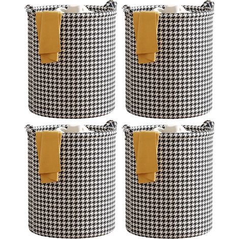 AUTRUCKER Lot de 4 grands paniers à linge pliables en coton, cylindriques, en toile de jute, 33 x 42 cm (1/5)