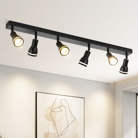 GBLY Deckenstrahler Schwarz Flur Deckenleuchte: 6-flammig Deckenlampe Metall GU10 Spots Flurlampe Schwenkbar Wandstrahler Innen Deckenspots für Küche Büro Wohnzimmer Schlafzimmer, Ohne Leuchtmittel (1/5)