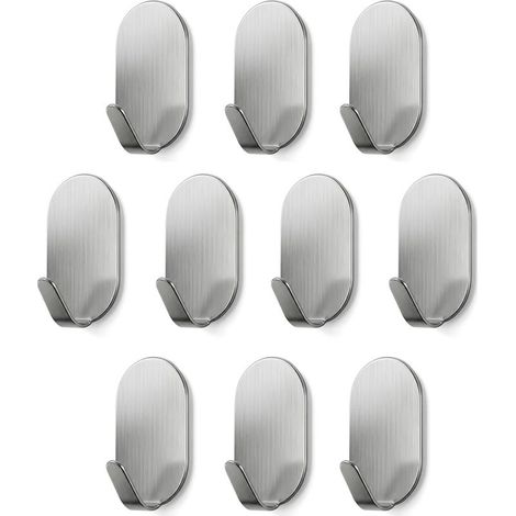 Set mit 10 robusten, selbstklebenden Edelstahl-Wandhaken, keine Nägel erforderlich, extra starke Klebehaken für Küche, Bad, Tür zum Aufhängen von Hüten und Mänteln (1/5)