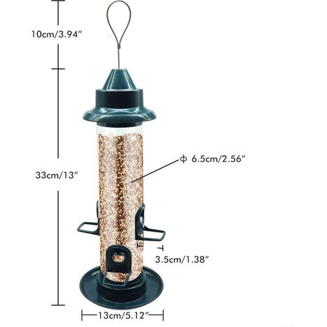 Mangeoire suspendue à 4 ports pour oiseaux, en tube plastique, idéale pour l'extérieur (jardin, cour). (1/5)