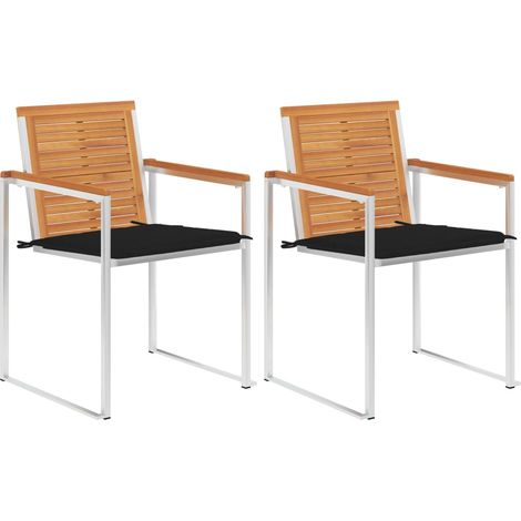 Lot de 2 Chaises/Fauteuils de jardin avec coussins Acacia solide et acier -TF64012 (1/5)