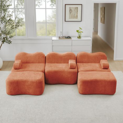 Sofá modular en U 288x167x70 cm naranja de terciopelo con 2 otomanas y asiento profundo (1/5)
