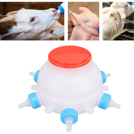 Biberón para corderos con tapa y 6 tetinas Cubo de alimentación de PP de 2,5 litros Biberón para lechones, terneros y otros animales (1/5)