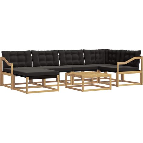 Outdoor Sofa Set 7 pcs White and Black Solid Acacia Wood vidaXL (1/5)