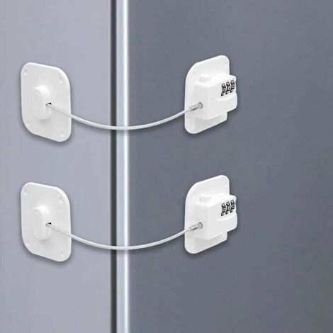 Lot de 2 Serrure Frigo avec Code, Cadenas Frigo pour Enfants, Adhésive Verrou de Réfrigérateur à Combinaison, Securite Bloque pour Porte Frigo Fenêtre Placards Armoires,