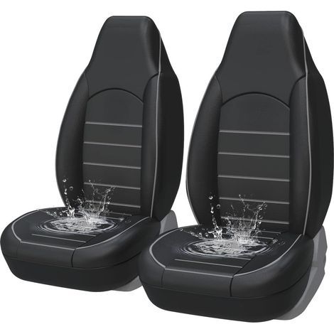 Black/Gray Faux Leather Seat Covers, Airbag Stitching, Fixing Hooks, Universal Car (1/5)