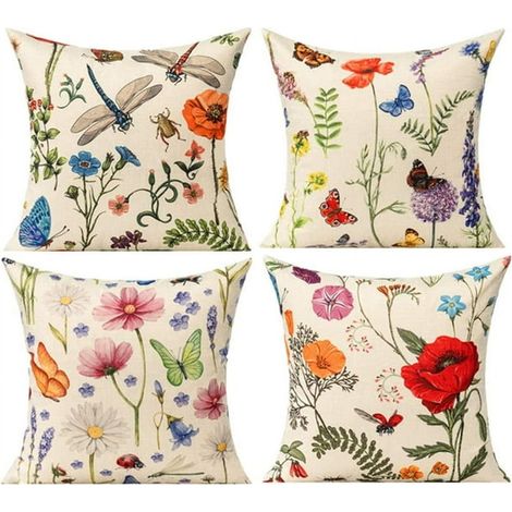 Coussin Décoratif Extérieur 45x45cm Lot de 4 Housse de Coussin Jardin Fleurs Printemps Été Ferme Meubles Extérieur Banc Canapé Chaise Salon Patio (1/3)