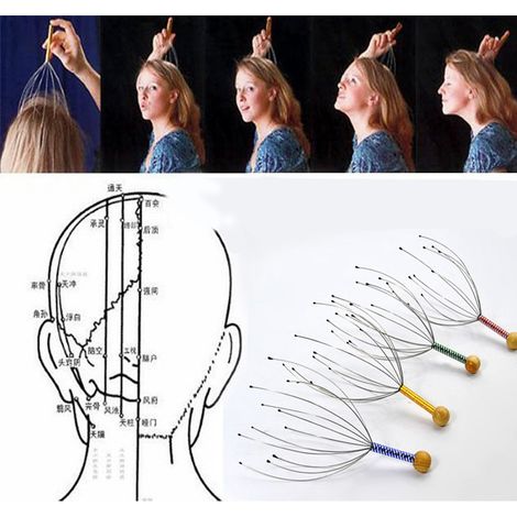 Brosse de massage crânien multifonctionnelle, grattoir anti-démangeaison haute élasticité, stimulation circulation sanguine du cuir chevelu, outil relaxant. (1/5)