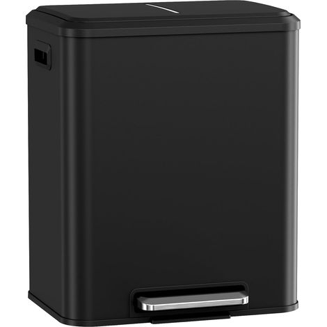Pattumiera per la Raccolta Differenziata a 2 Scomparti 30L (2x15L) a Pedale, con Coperchio a Chiusura Morbida e Secchi Interni Rimovibili per Cucina, Nero (1/5)
