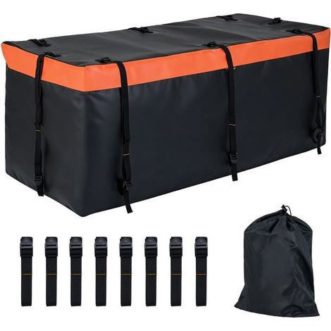 Coffre sur attelage 566 L – Étanche en PVC – 6 sangles ajustables – Installation rapide sur barres transversales – Volume utile 566 L