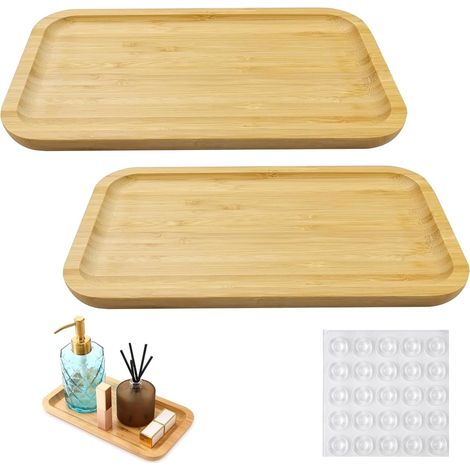 2 Plateau, Bambou, Carré, 25x14cm, Anti-collision, Silicone,, Café (1/5)