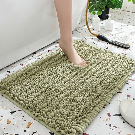 Tapis de Salle de Bain 40 x 60 cm en Chenille - Doux et Antidérapant, Lavable en Machine, en Microfibre Super Absorbante pour Baignoire, Douche - Couleur Gris