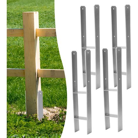 Lot de 4 ancrages de poteau en H - Ancrage au sol pour poteaux - Chaussures de poteau en H pour clôture et serre - Poteaux carrés en bois (121 x 600 mm) (1/5)