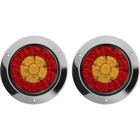 feux de freinage/stop/clignotants/feux arrière ronds de 4 pouces (10 cm) pour camions, remorques et camping-cars, étanches, 12-24 V, ambre chromé, 16 LED