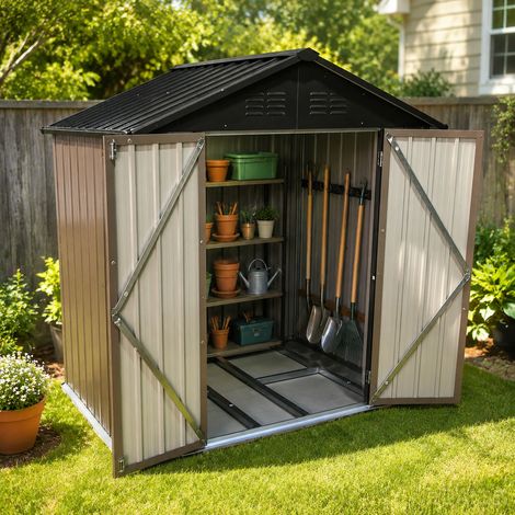 Abri de jardin en métal 184,4 x 127,2 x 191,5 cm (1,95m²) avec toit pointu,abri extérieur avec cadre de sol intégré,brun-noir