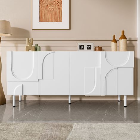 Modernluxe - Buffet moderne 160x38,5x70 cm - 4 portes - Pieds en métal - MDF + panneaux de particules - Blanc (1/5)