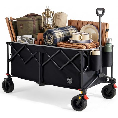 Chariot de Plage Pliable 300L Roues Tout Terrain avec Frein Chariot charge max.150kg, housse amovible et roues tout terrain avec frein, idéal pour le camping, le jardin et le shopping (1/5)