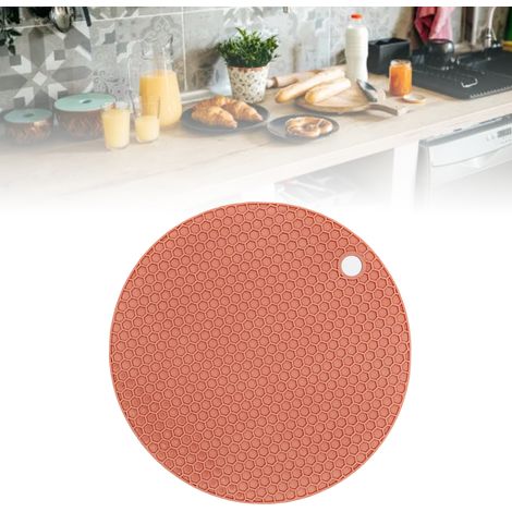Dessous de plat en caoutchouc antidérapant, diamètre 18 cm, épaisseur 0,5 cm, isolation thermique haute performance, rose. (1/5)