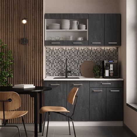 Cuisine R-Line, noir béton/blanc, 140 cm PT Chêne, Vicco