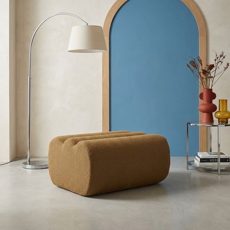 Pouf. repose-pieds pour chauffeuse Nova bouclette texturée moutarde - Nova